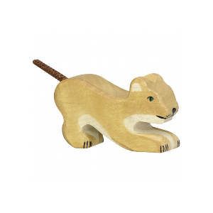 Wooden Young Lion Figurine