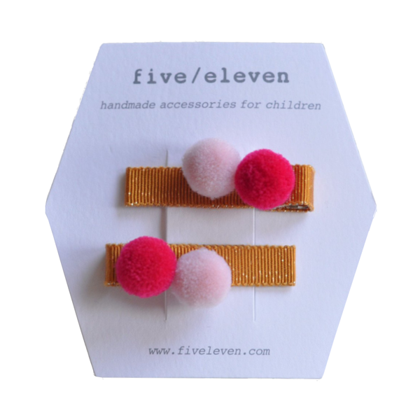 Pom Pom Hair Clips x2