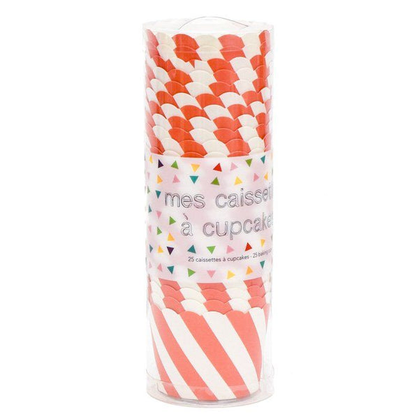 25 Orange Diagonal Stripe Baking Cups