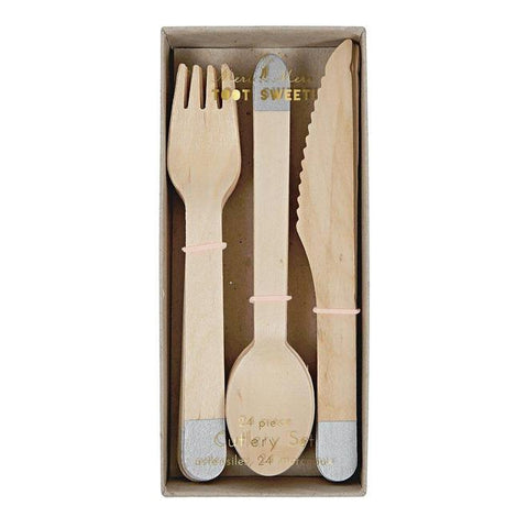 Silver Wooden Cutlery Set x24